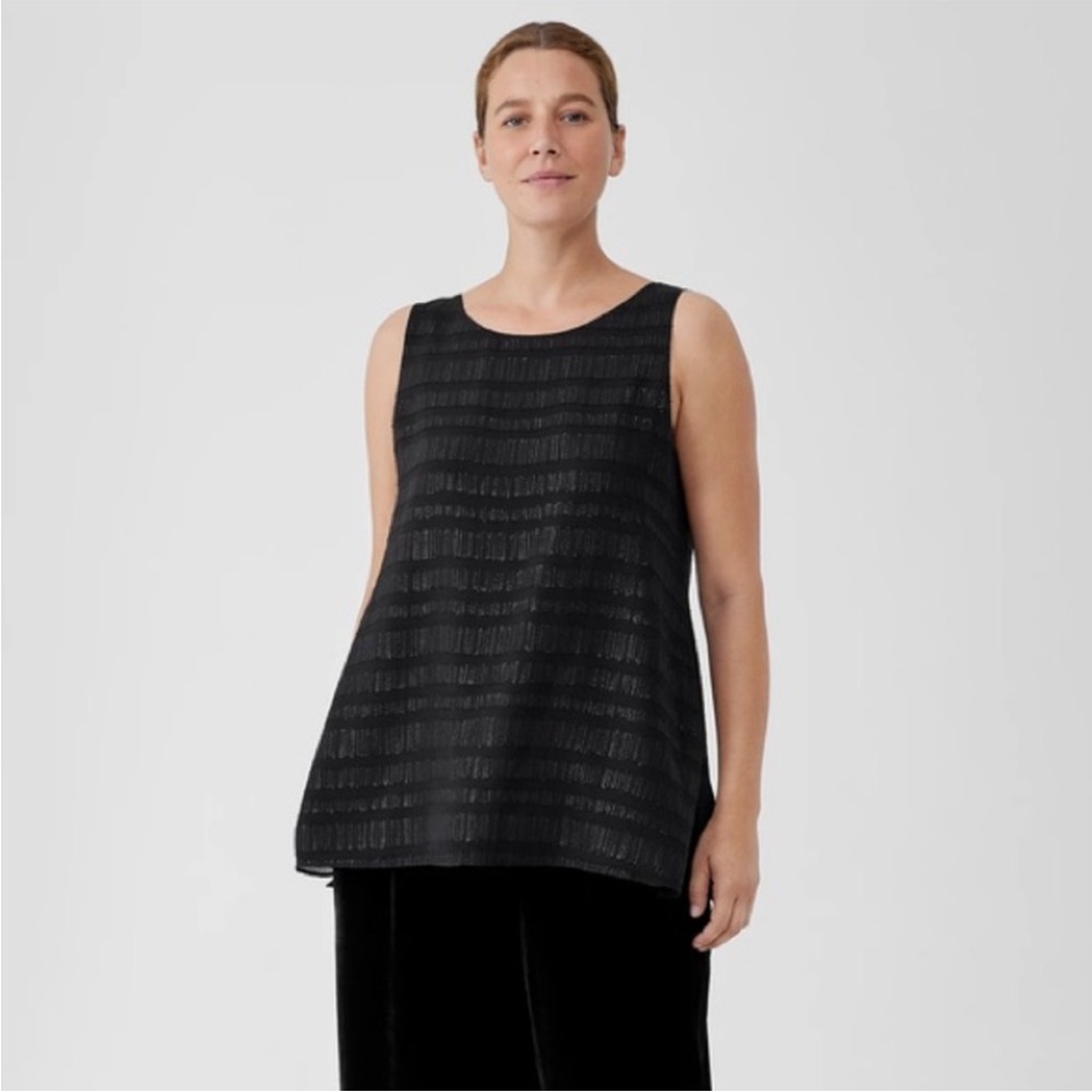 NWT Eileen Fisher Sheer Silk Glimmer Ballet Neck Tank